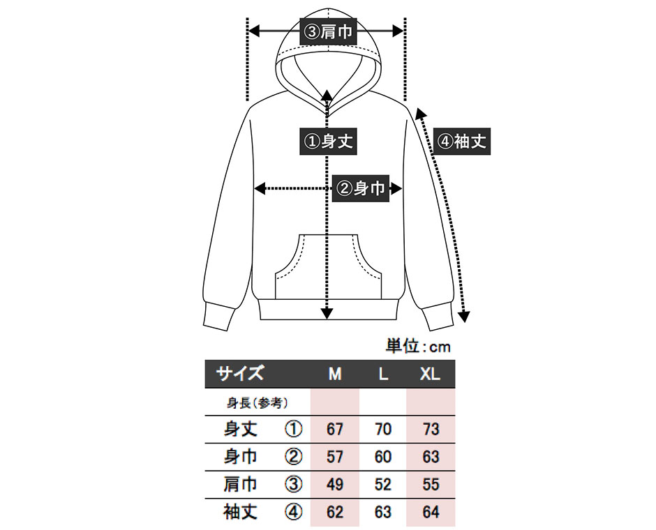 パーカーサイズ表