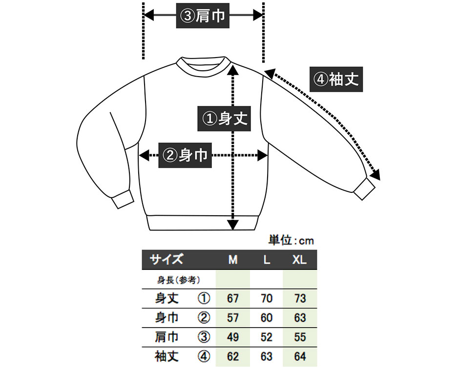 パーカーサイズ表