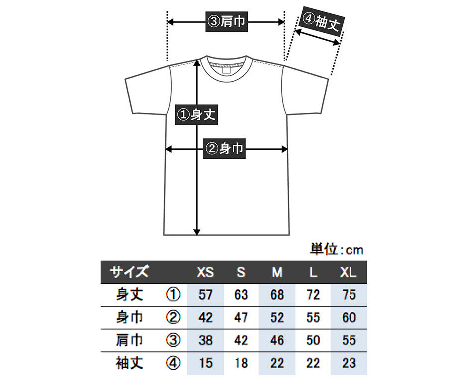Tシャツサイズ表