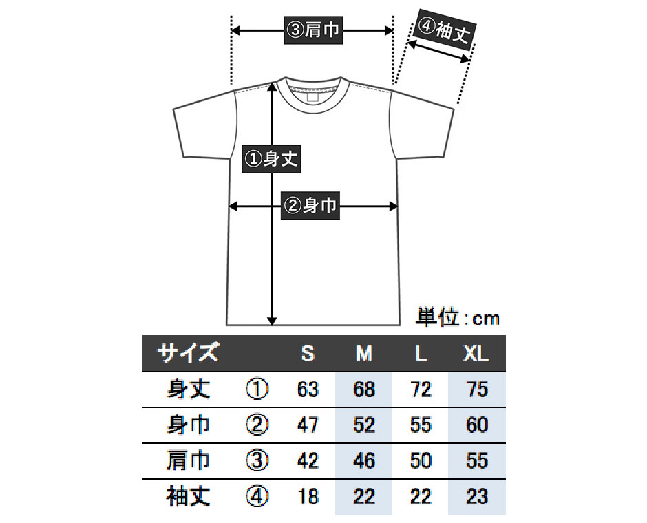 Tシャツサイズ表