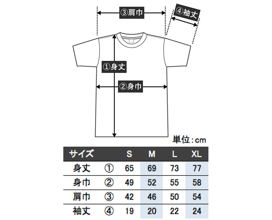 Tシャツサイズ表